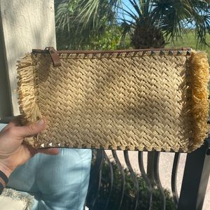 NWT Valentino straw and leather clutch